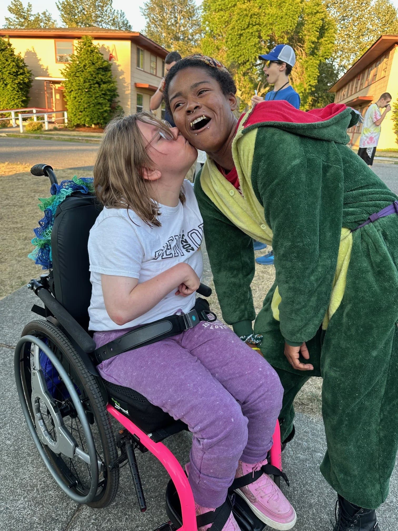 A camper and counselor